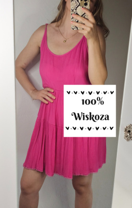 Piękna Kobieca sukienka różowa na podszewce z wiskozy