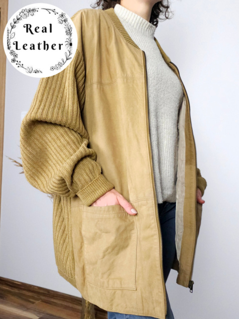 Piękna Musztardowa Kurteczka, Bluza Oversize, prawdziwa skóra