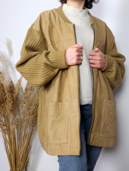 Piękna Musztardowa Kurteczka, Bluza Oversize, prawdziwa skóra