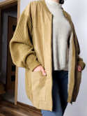 Piękna Musztardowa Kurteczka, Bluza Oversize, prawdziwa skóra